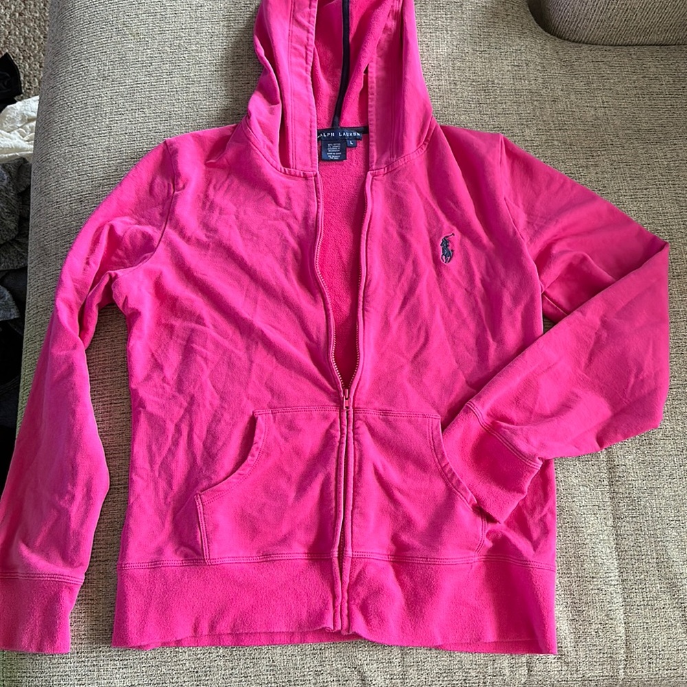 Pink Polo Zip Up Hoodie